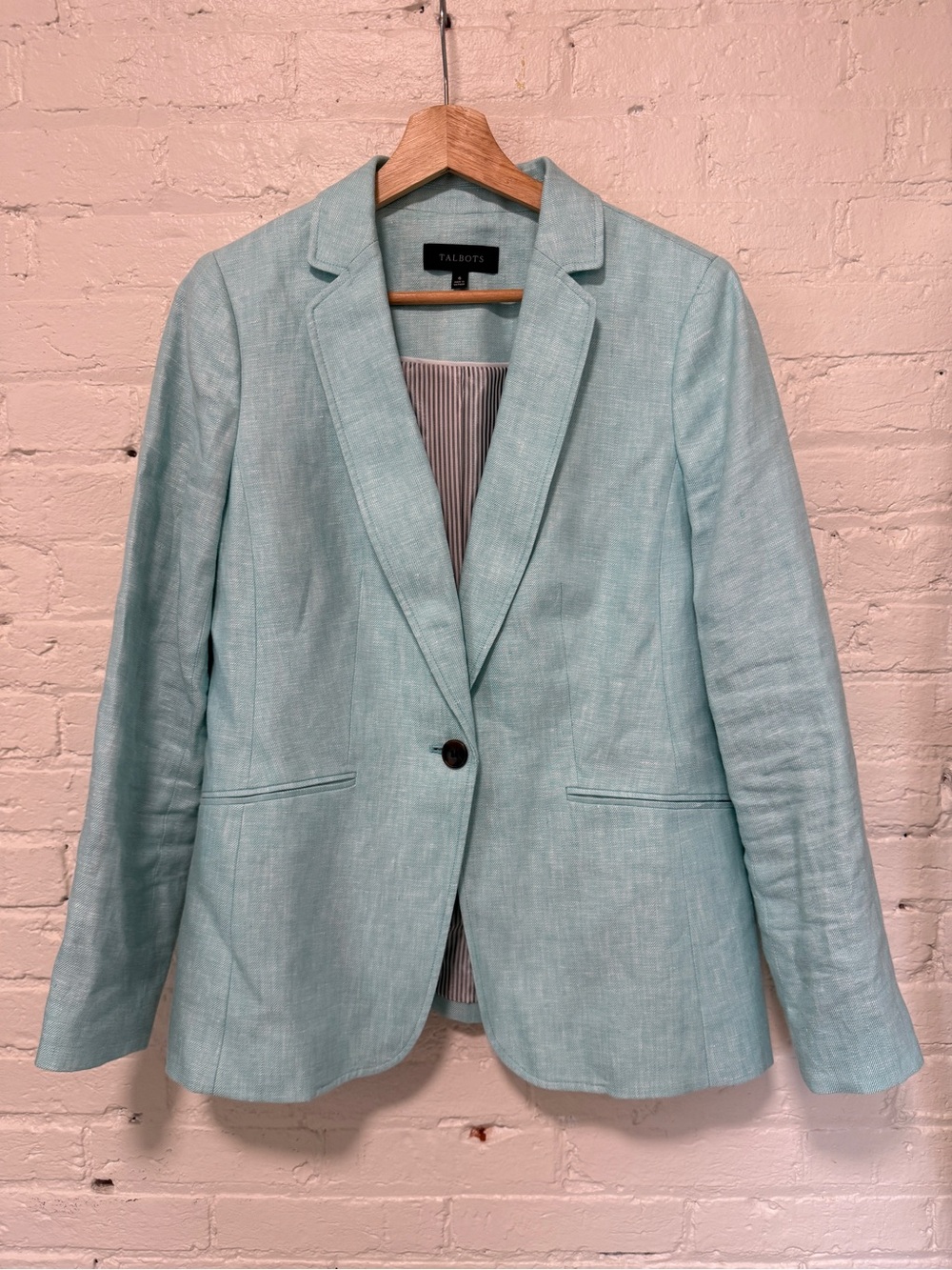 Talbots Aqua Linen-Blend Single-Button Blazer
